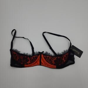 Frederick’s of Hollywood Lux Open Cup Satin Lace Mesh Underwire Bra Size 18